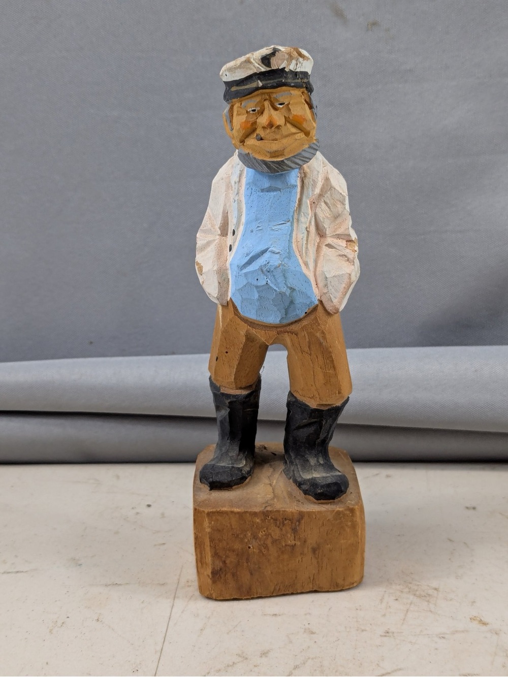 Hand-Carved Nautical Sailor Statue in Blue & White